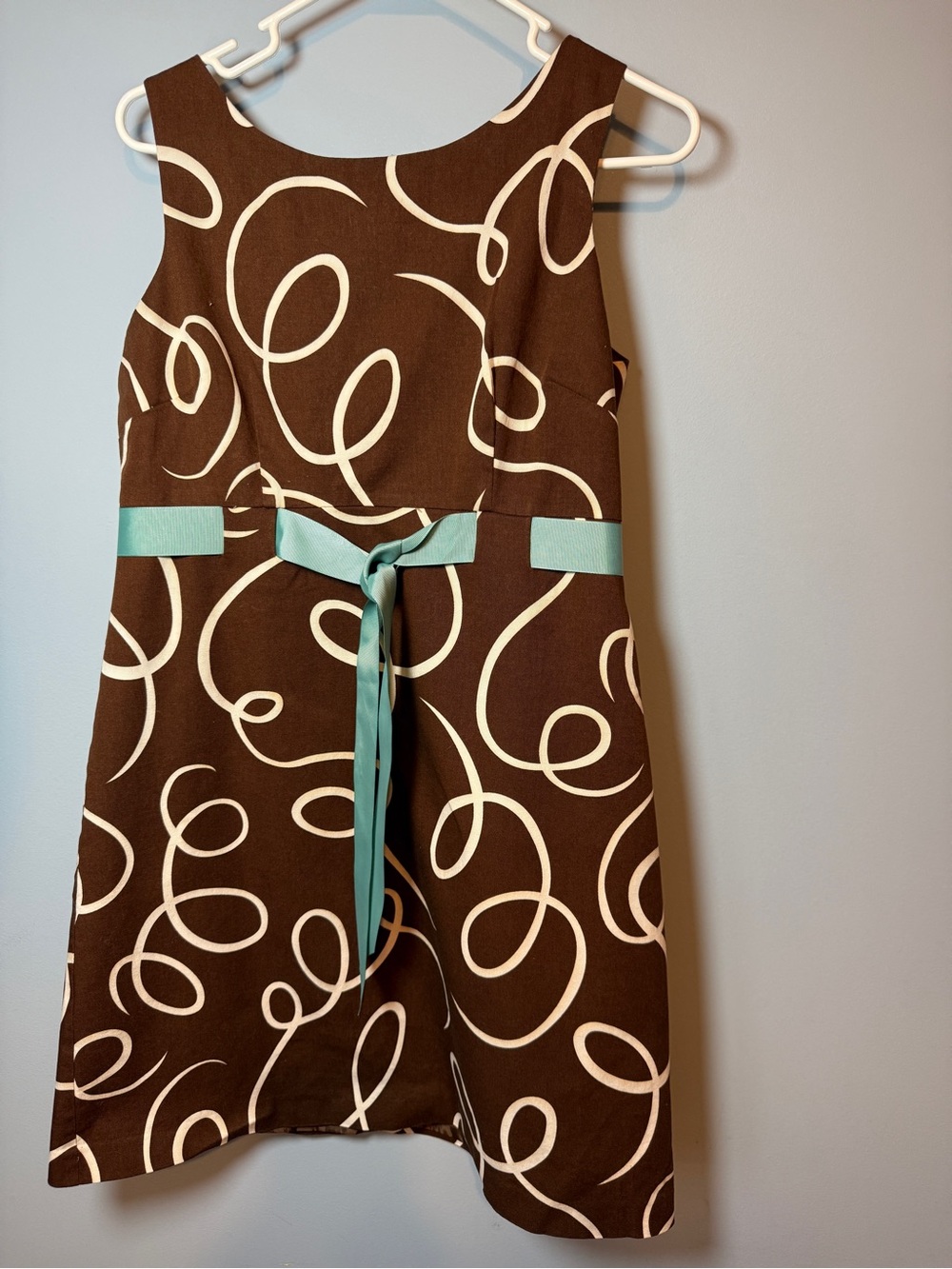 Jessica Howard Brown and Cream Swirl Midi Dress with Teal Belt